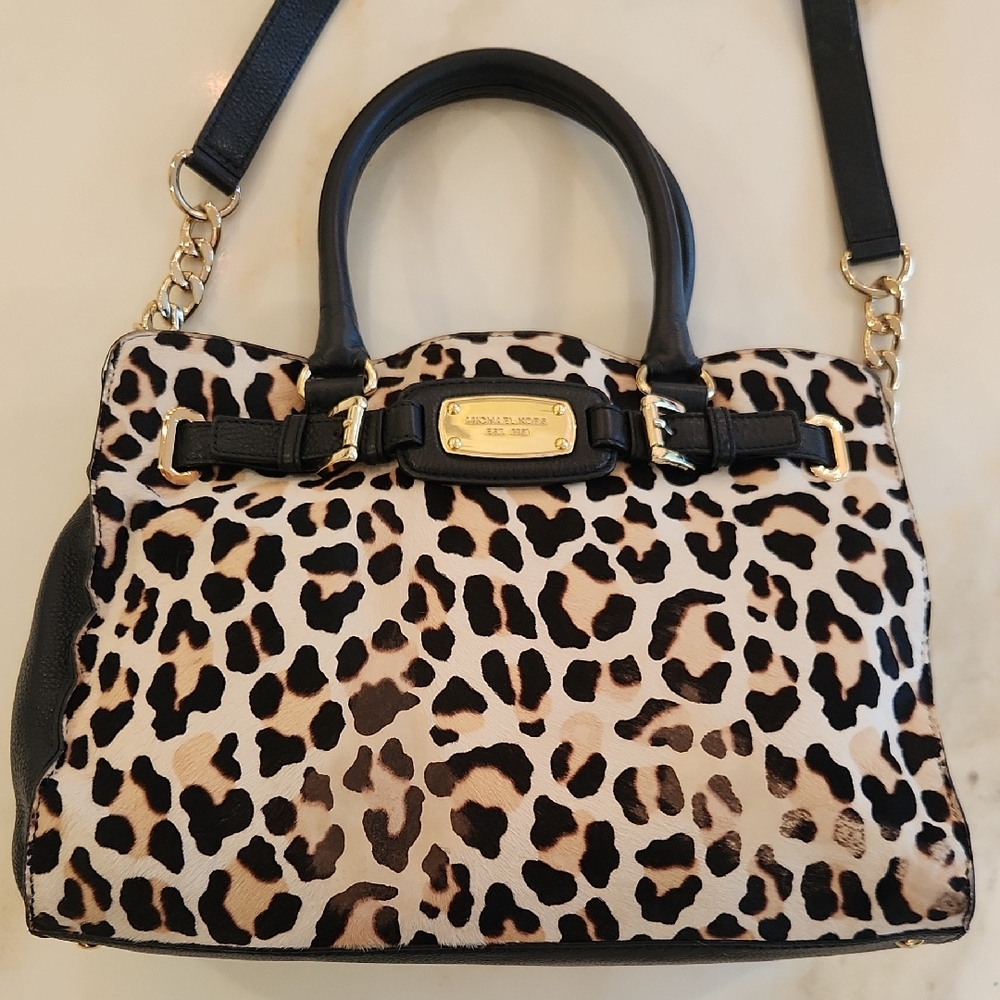 Michael Kors Leopard Print Satchel with Black Details